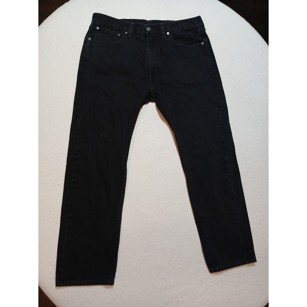 Levis 505 Regular Fit Straight Leg Black Jeans Mens 36x30 WaterLess Denim Pants